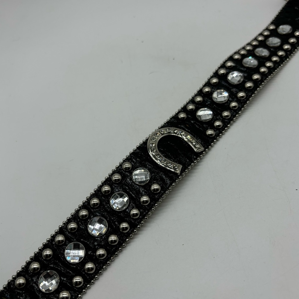 Blazin Roxx Womens M Belt Black Leather Rhinestone Horseshoe Bling Cowgirl - Picture 2 of 8